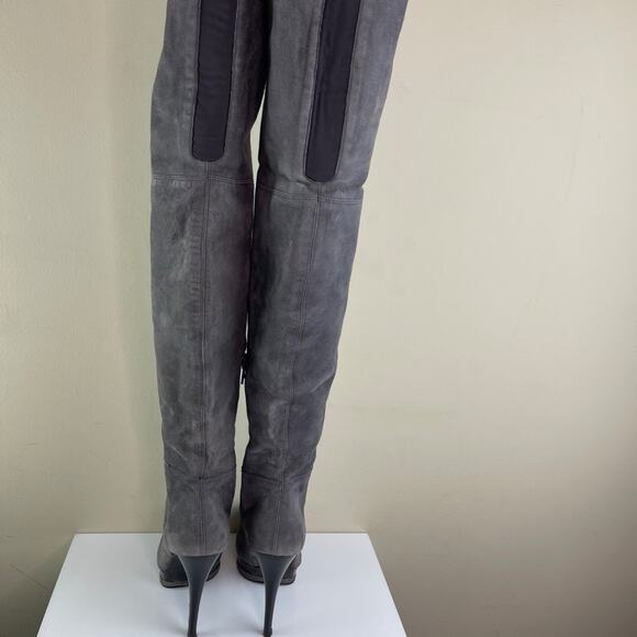 Stuart Weitzman Stretch Over the Knee Suede Stiletto Heel Boots Gray 6 RARE - Picture 6 of 12